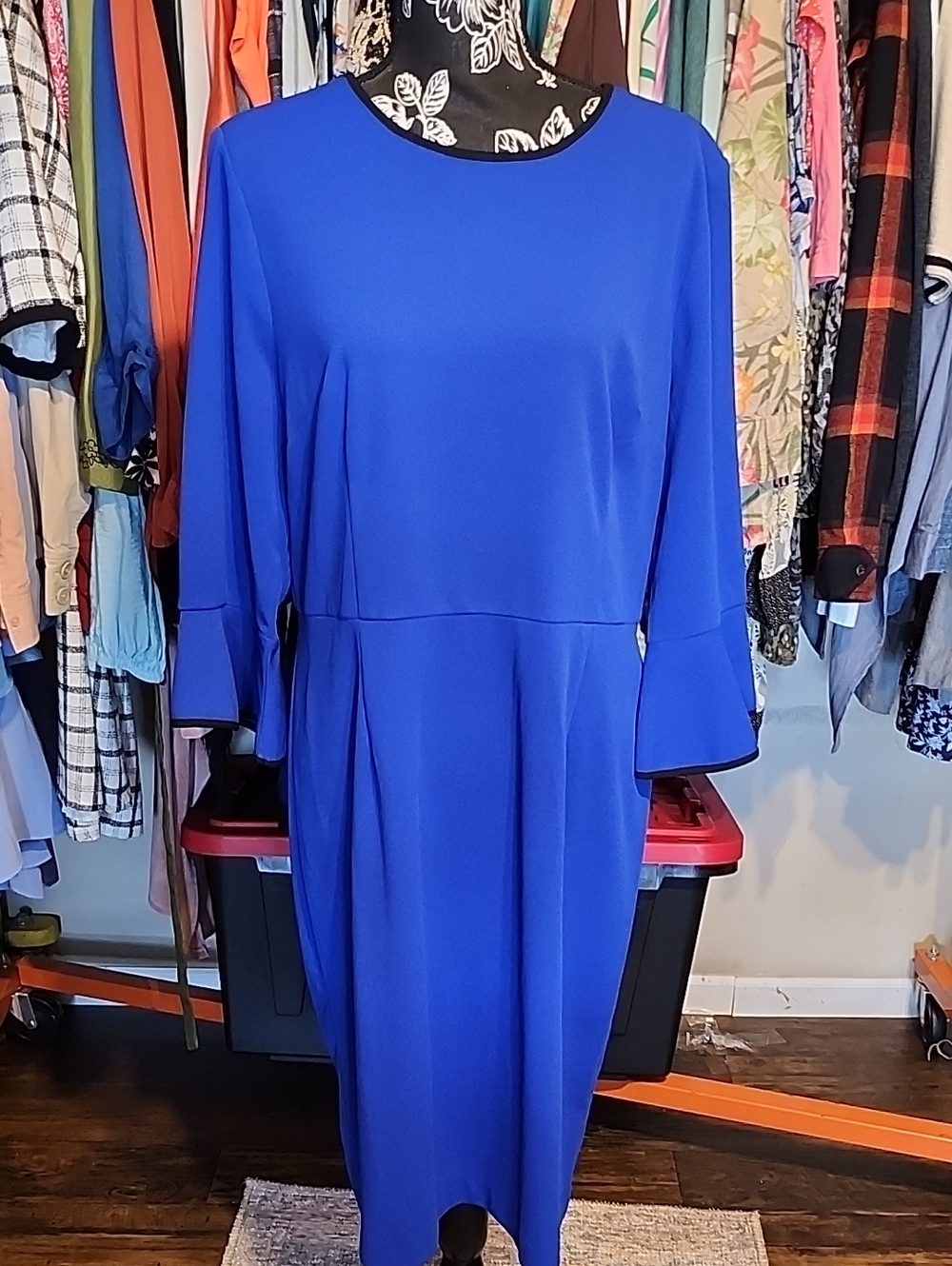 Shelby & Palmer Cobalt Blue Midi Dress with Bell Sleeves